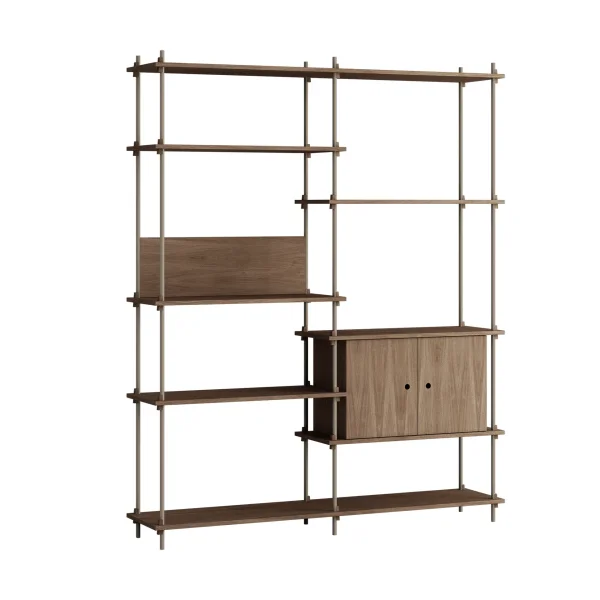 MOEBE Shelving System shelf with cabinet Smoked oak-warm grey, 163x200x35 cm, S.200.2.C