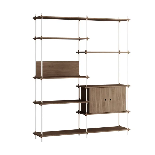 MOEBE Shelving System shelf with cabinet Smoked oak-white, 163x200x35 cm, S.200.2.C