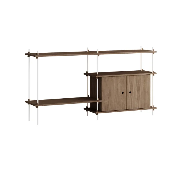 MOEBE Shelving System shelf with cabinet Smoked oak-white, 163x85x35 cm, S.85.2.C