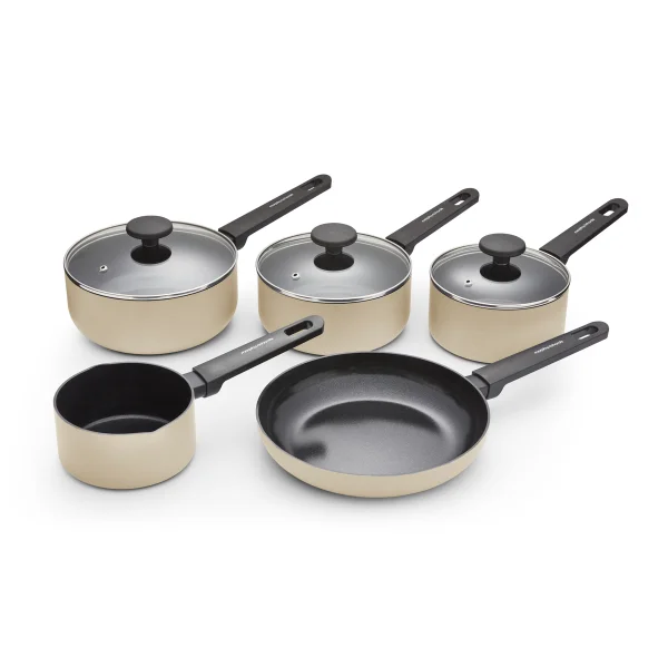Morphy Richards Recycled Aluminium Saucepan Set in Cream, Set of 5