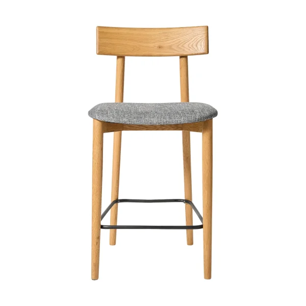 MUUBS Tetra bar stool Concrete-colored fabric–natural oiled oak
