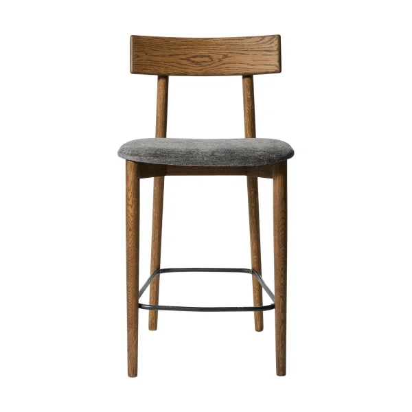 MUUBS Tetra bar stool Granite-colored fabric–dark oiled oak
