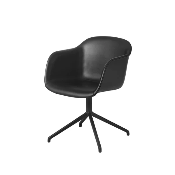 Muuto Fiber armchair office chair swivel base with return Black leather-anthracite black