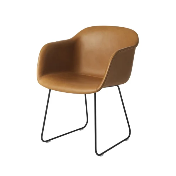 Muuto Fiber armchair sled base Refine leather cognac-black