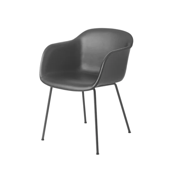 Muuto Fiber armchair tube base Refine leather black-Black