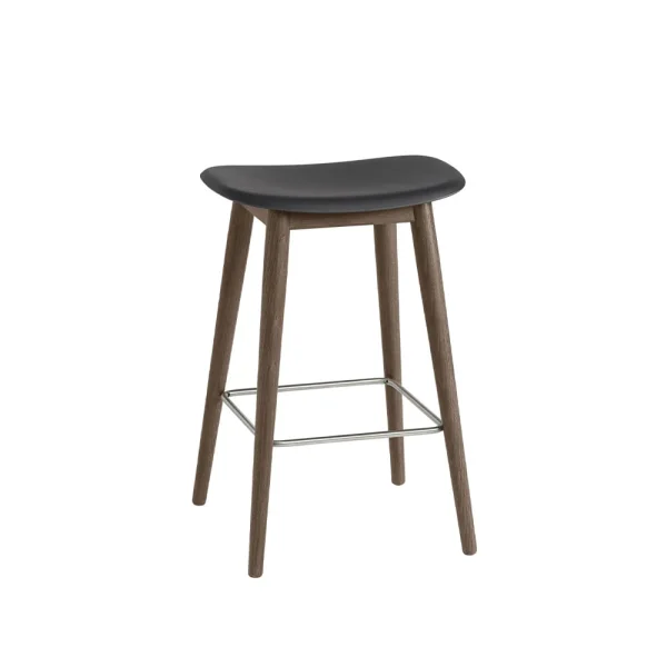 Muuto Fiber bar stool 75 cm Black, dark brown stained legs