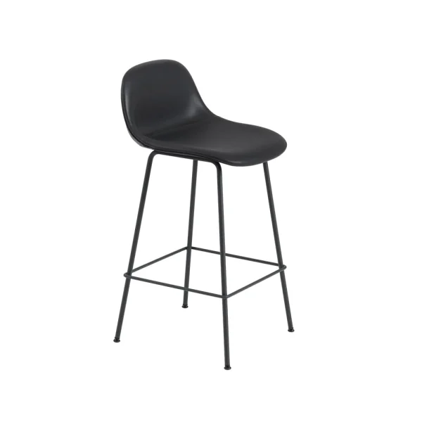 Muuto Fiber Barstool metal legs Refine leather black-Black