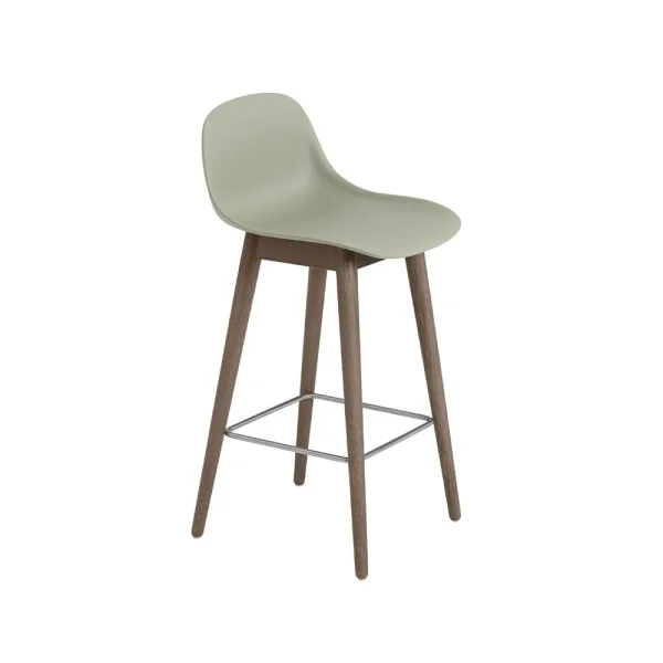 Muuto Fiber barstool with backrest 65 cm Dusty green-dark brown stained legs