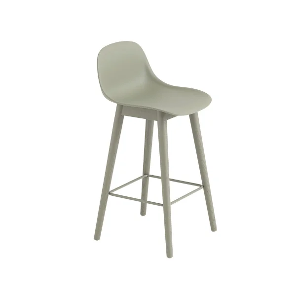 Muuto Fiber barstool with backrest 65 cm Dusty green-green legs