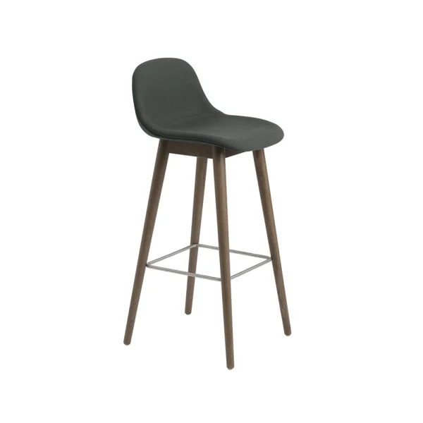 Muuto Fiber barstool with backrest 65 cm Fabric twill weave 990 dark green-brown stained oak legs