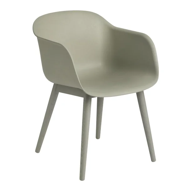 Muuto Fiber Chair chair with armrest and wooden legs Dusty green (plastic)