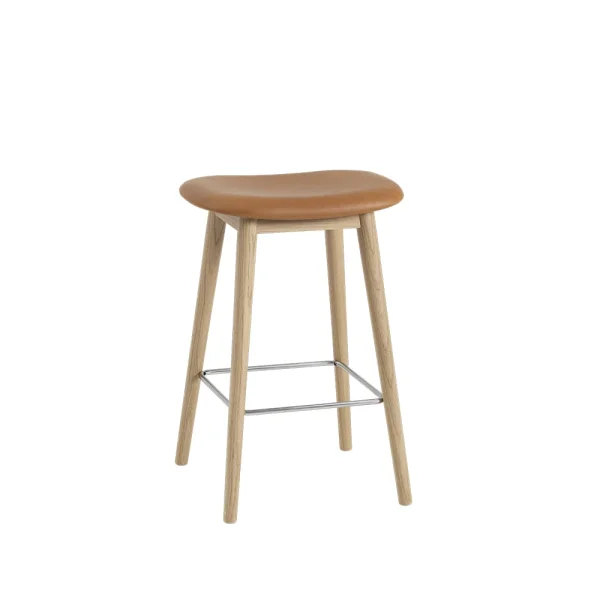 Muuto Fiber counter stool 65 cm Leather cognac, oak legs