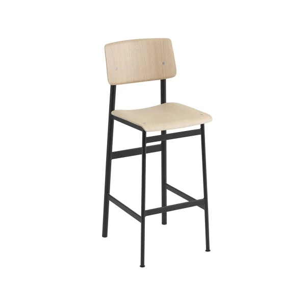 Muuto Loft barstool Oak, high, black steel legs