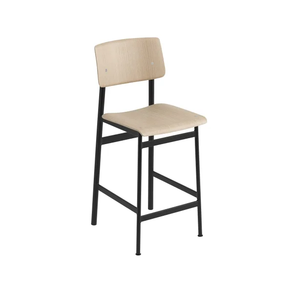 Muuto Loft barstool Oak, low, black steel legs