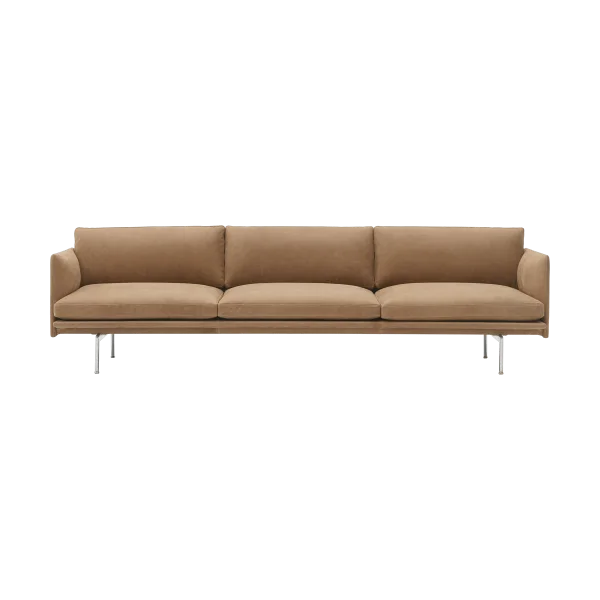 Muuto Outline 3.5-seater sofa polished aluminum Grace leather Camel