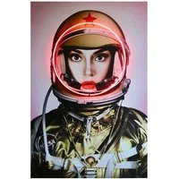 Neon - Space Girl, Gold, Neon Artwork, Gold, 122cm x 182cm - Andrew Martin