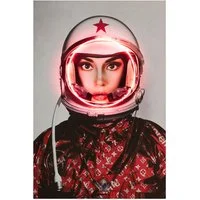 Neon - Space Girl in Red With Logos, 100cm x 150cm - Andrew Martin