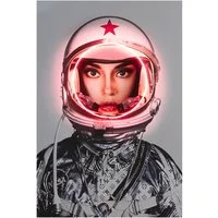 Neon Space Girl in Silver with Logos, 100cm x 150cm - Andrew Martin
