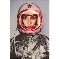 Neon - Space Girl, Silver, Neon Artwork, Silver, 122cm x 182cm - Andrew Martin