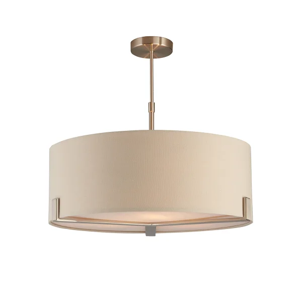 Nina Three Light Pendant in Satin Nickel with Grey Fabric Shade