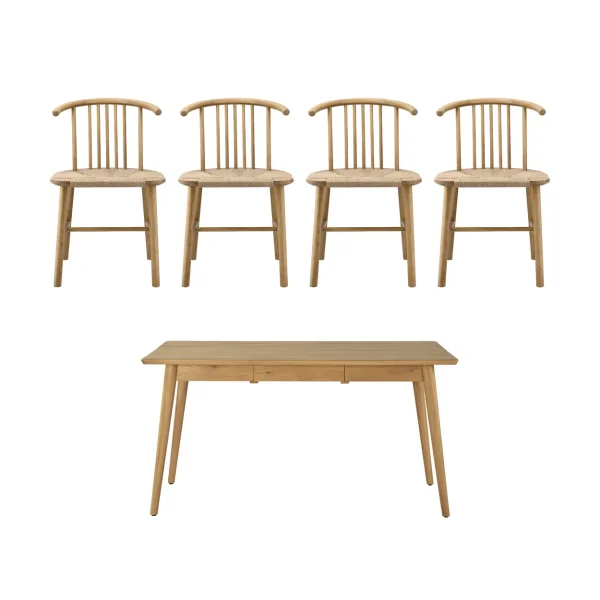 NJRD VIOR dining table 120 cm + chair 4‑pack – Lacquered oak‑natural