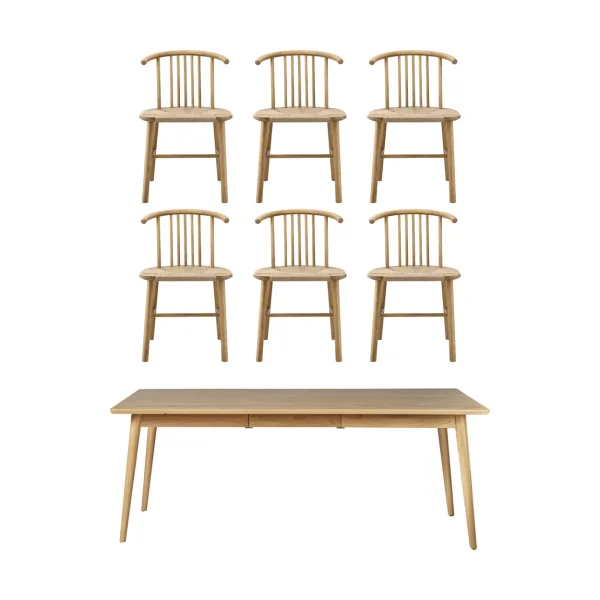 NJRD VIOR dining table 200 cm + chair 6‑pack – Lacquered oak‑natural