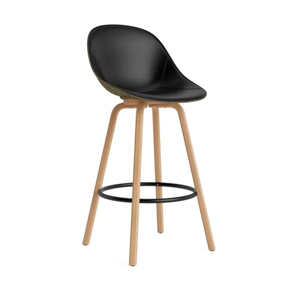 Normann Copenhagen Mat Bar Chair bar stool front upholstered 75 cm Ultra 41599-seaweed-beech-black steel