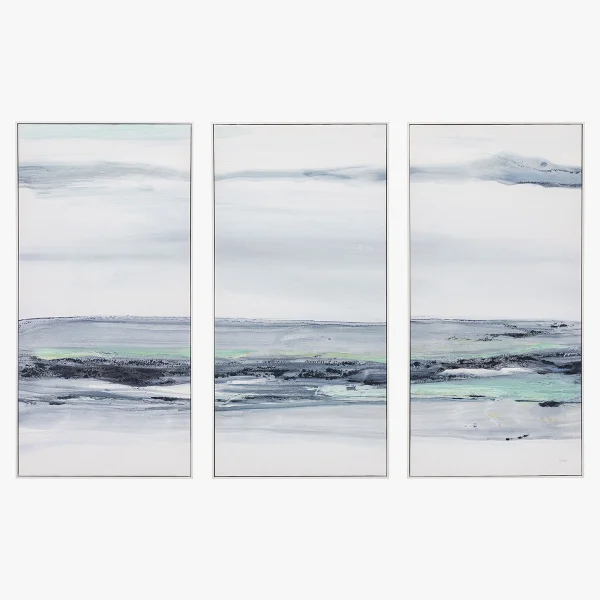 Ocean Fog Framed Canvas, Set of 3