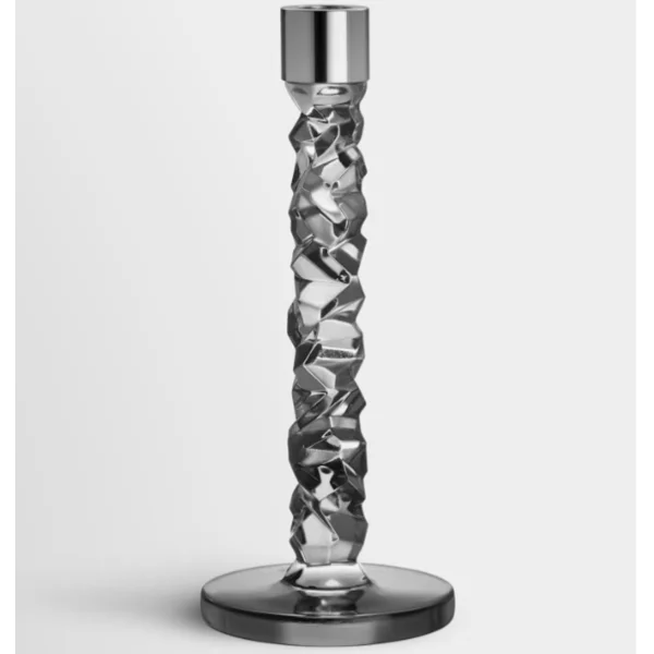 Orrefors of Sweden | Carat Candlestick Anthracite with Stainless Steel Detail | Medium - 2 Pack