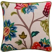 Pomegranate Multi, Sustainable Feather, Cushion - Andrew Martin Cotton Blend & Linen Blend Embroidered & Floral