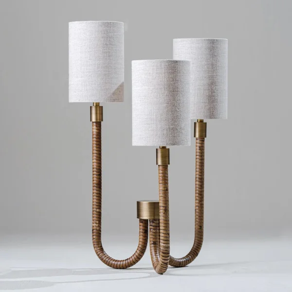 Porta Romana | Holden Triad Lamp | Dark Cane with Antique Brass