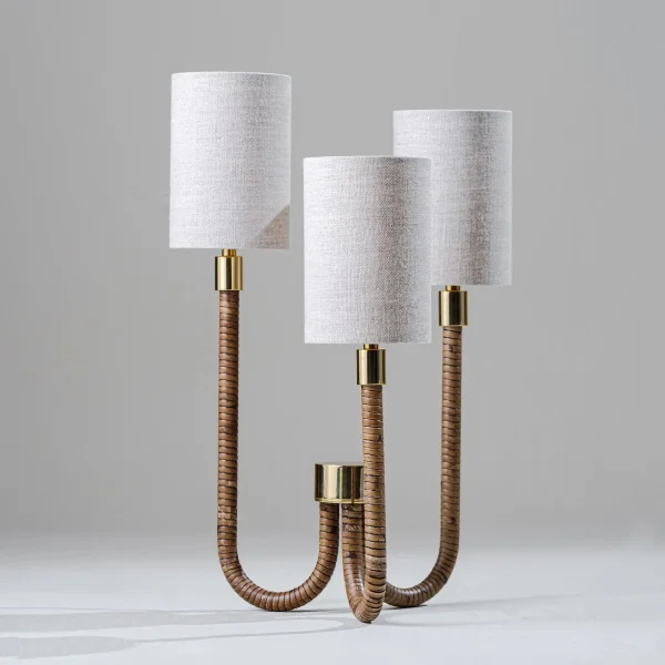 Porta Romana | Holden Triad Lamp | Dark Cane with Brass