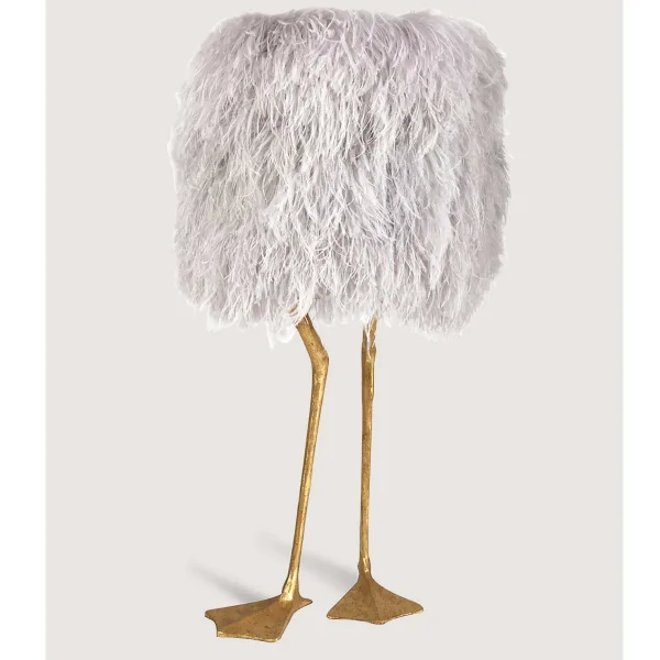 Porta Romana I Duck Feet Lamp | Decayed Gold with Warm Grey Ostrich Feather