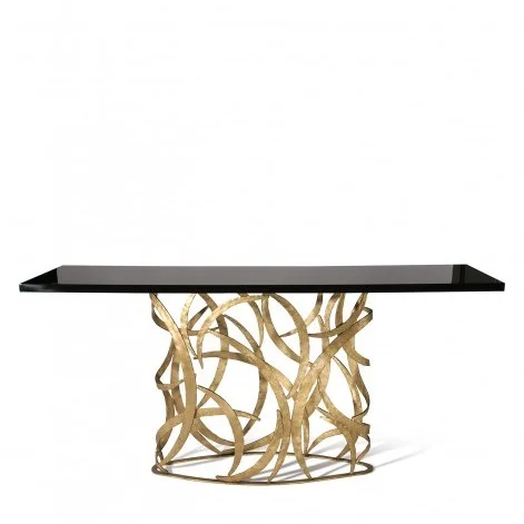 Porta Romana I Elliptical Miro Console Table | French Brass with Black Lacquer Top