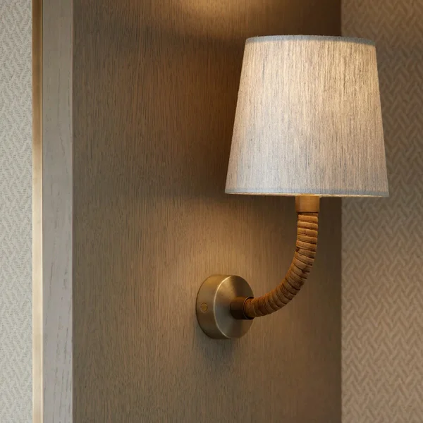 Porta Romana I Holden Wall Light | Dark Cane with Antiqued Brass