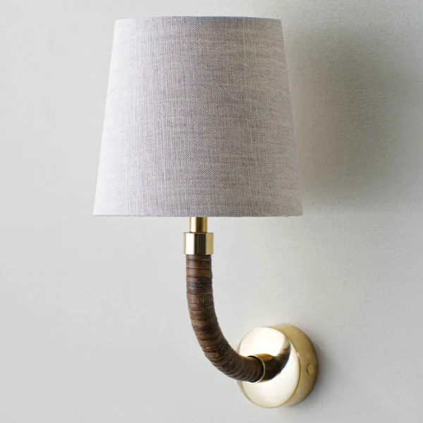 Porta Romana I Holden Wall Light I Dark Cane with Brass