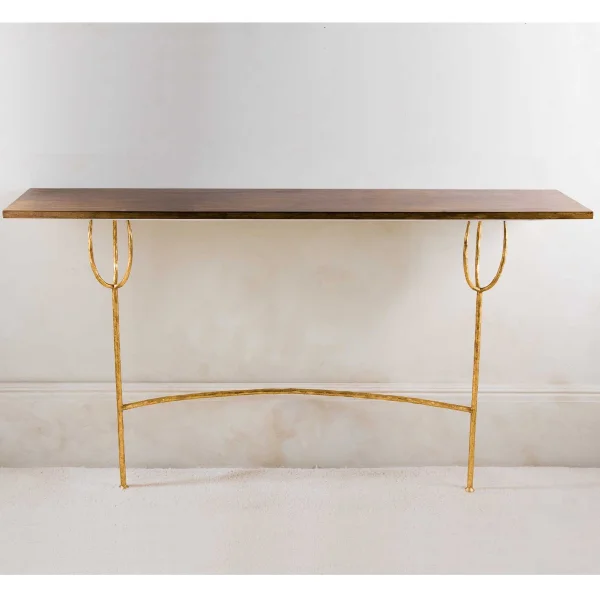 Porta Romana I Logan Hall Table | Gold with French Polished Wood