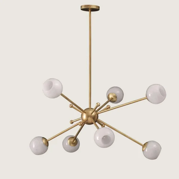 Porta Romana I Orbit 2 Chandelier I Bright Brass with Milk Glass