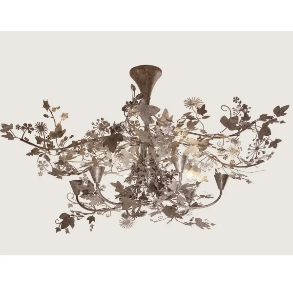 Porta Romana | Ivy Shadow Ceiling Light Large with Flute | Forest Silver