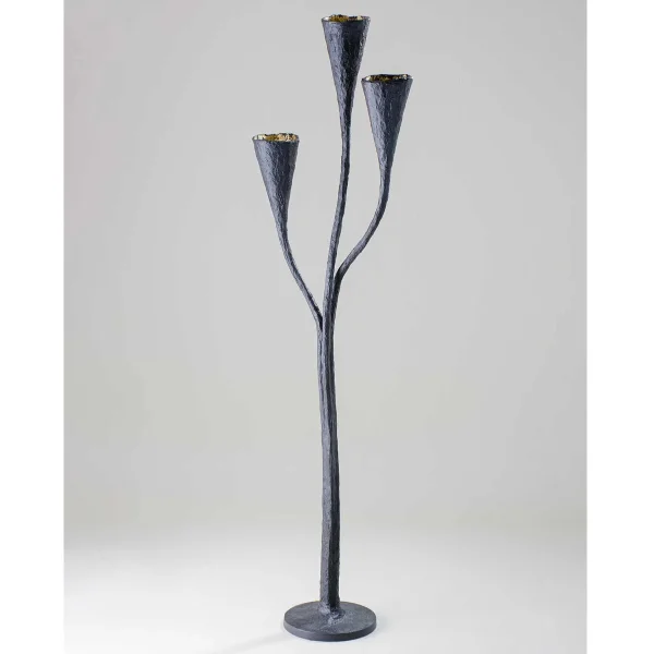 Porta Romana | Ophelia 3 Arm Floor Lamp | Nero with Etched Gold