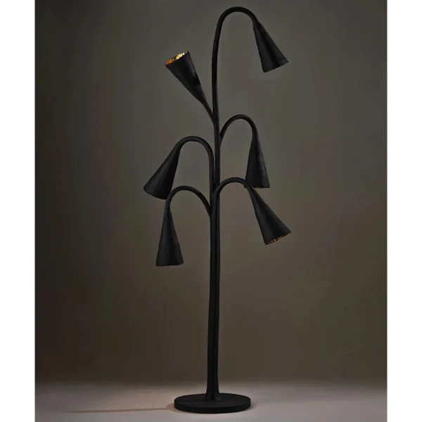 Porta Romana | Ophelia 6 Arm Floor Lamp Large | Nero with Etched Gold