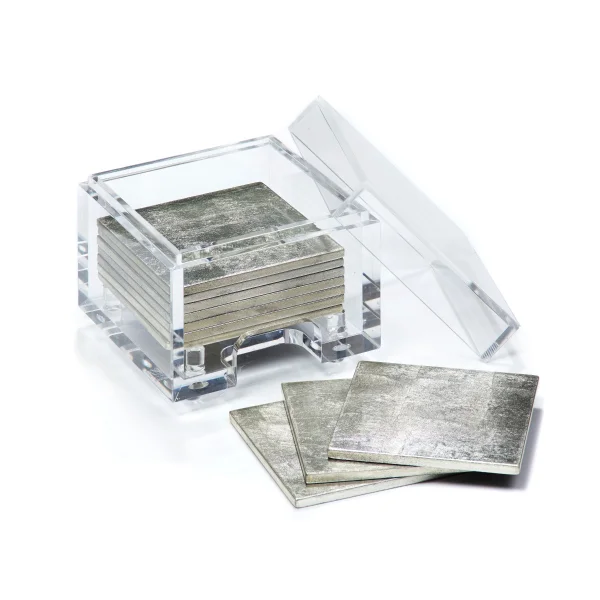 Posh Trading I Coasters I Coastbox Clear I Silver Leaf I Silver