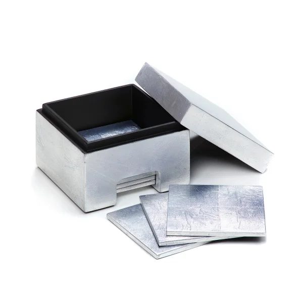 Posh Trading I Coasters I Coastbox Silver Leaf I Silver