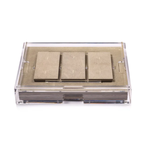 Posh Trading I Grand Matbox Clear with Faux Skin Mats I Shagreen Natural