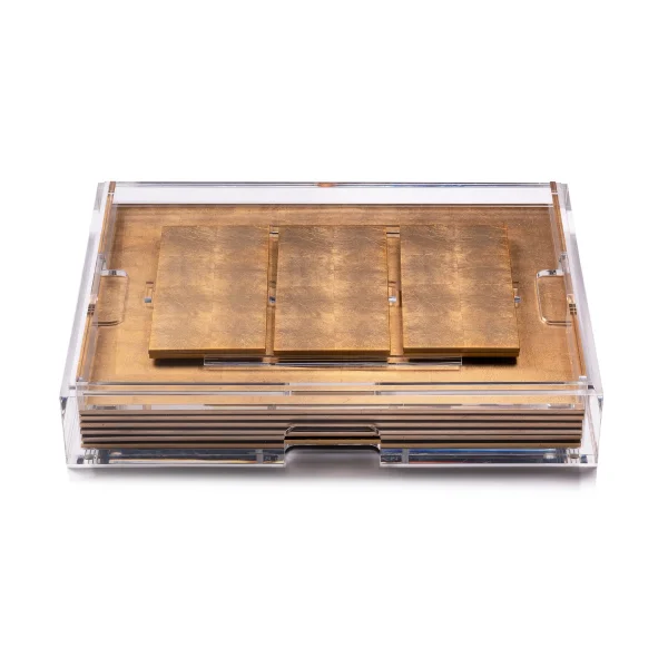 Posh Trading I Grand Matbox Clear with Silver Leaf Mats I Matte Gold