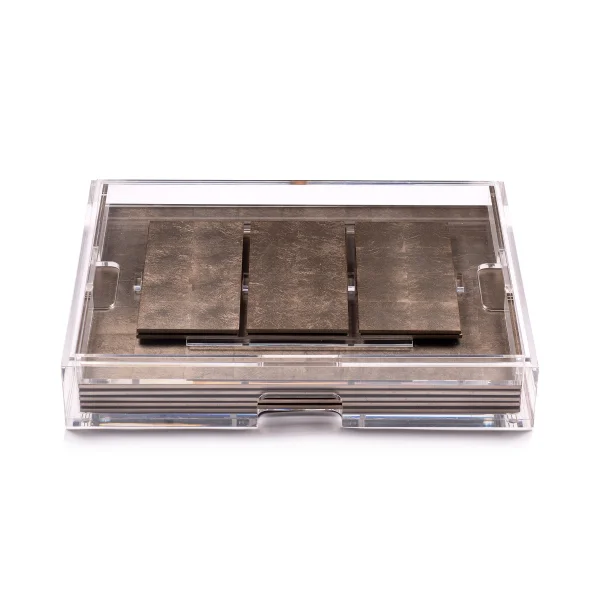 Posh Trading I Grand Matbox Clear with Silver Leaf Mats I Matte Taupe