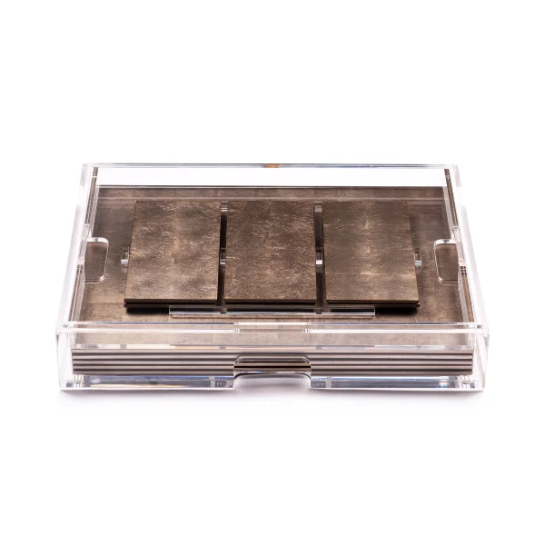 Posh Trading I Grand Matbox Clear with Silver Leaf Mats I Taupe