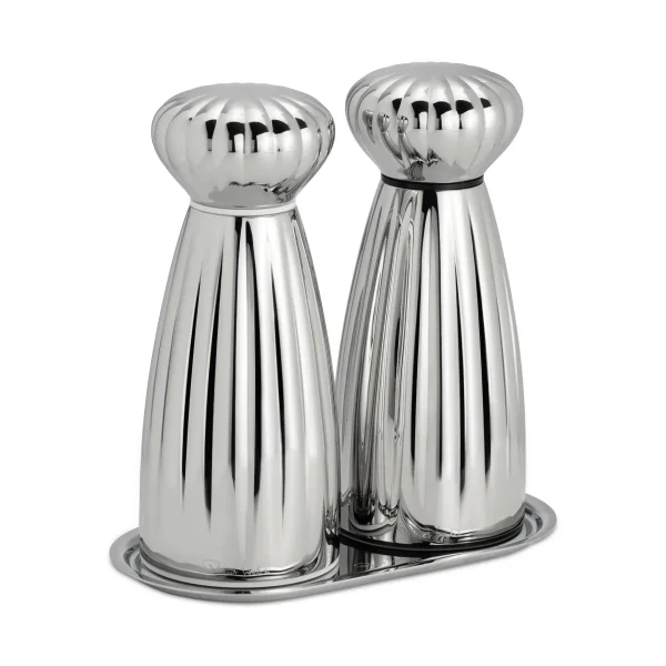 Robert Welch Palm Bright salt and pepper mill set Small-stainless steel, with tray