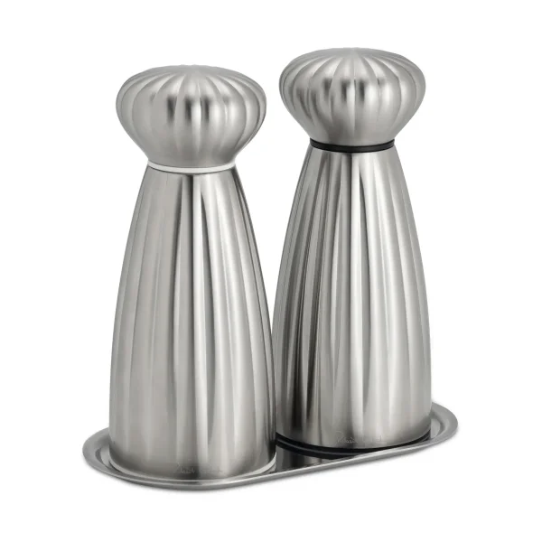 Robert Welch Palm Satin salt and pepper mill set Small-stainless steel, with tray