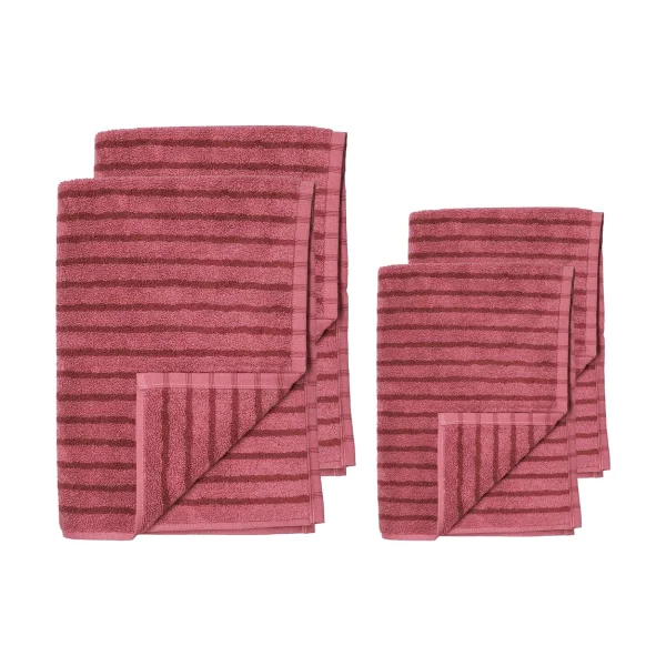 Scandi Living Drift towel set 4 pieces - Pink-red